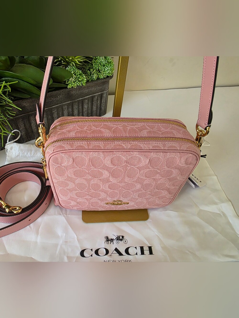 Coach Carey Crossbody Shoulder Bag Light Pink Signature Denim Jacquard - New - Picture 4 of 13